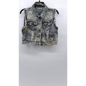CHIQLE Women's Blue Denim Architect Distressed Button-Up Sleeveless Vest SZ L